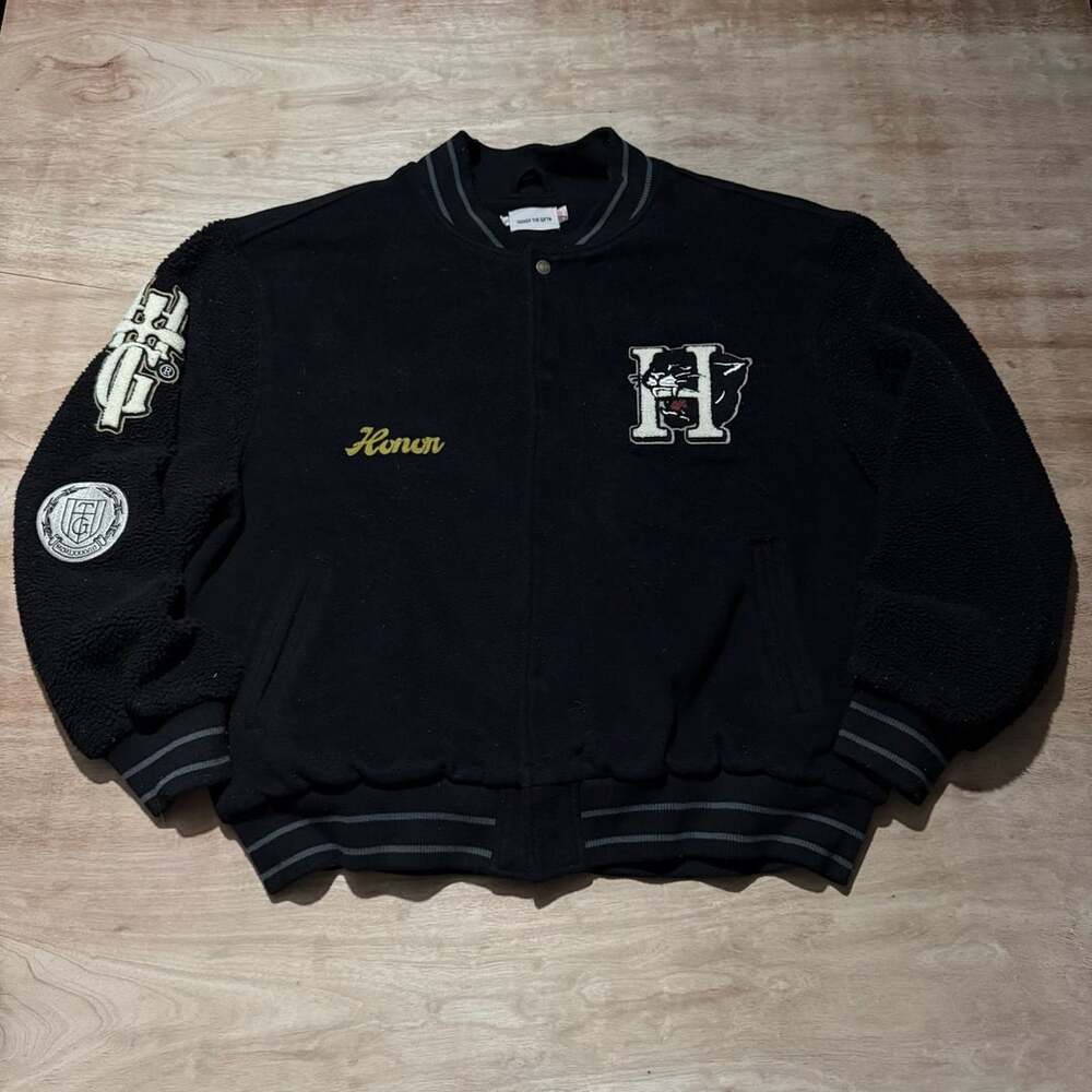 Honor The Gift Inner City Varsity Jacket Black Sherpa Wool Blend XXL